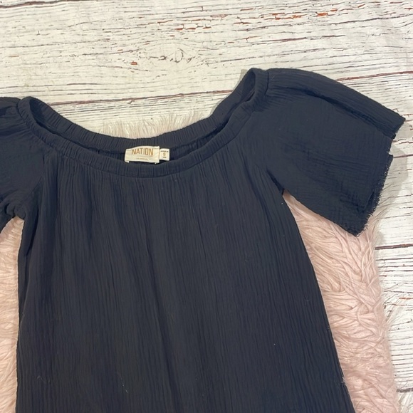 Nation LTD Mariel Off the Shoulder Gauze Cotton Midi Dress in Black - Picture 7 of 10